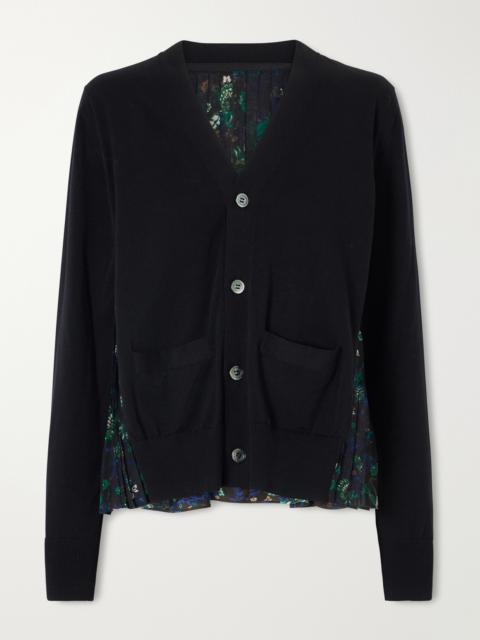 sacai Layered Floral-print Mesh-trimmed Cotton Cardigan