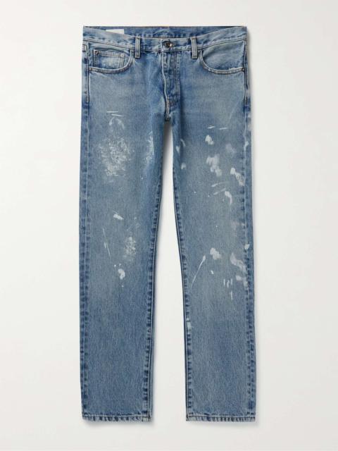 Off-White Slim-Fit Paint-Splattered Embroidered Jeans