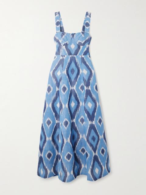 EMPORIO SIRENUSE Azzurra Open-back Printed Hemp And Cotton-blend Maxi Dress