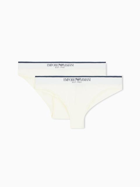 EMPORIO ARMANI TWO-PACK COTTON BRAZILIAN BRIEFS WITH WIDE ELASTIC BAND