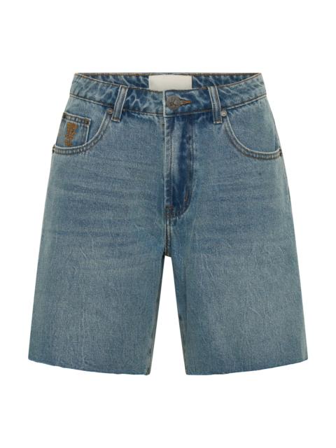 ONE TEASPOON Jacksons Mid Waist Wide Leg Denim Shorts - Blue Crush