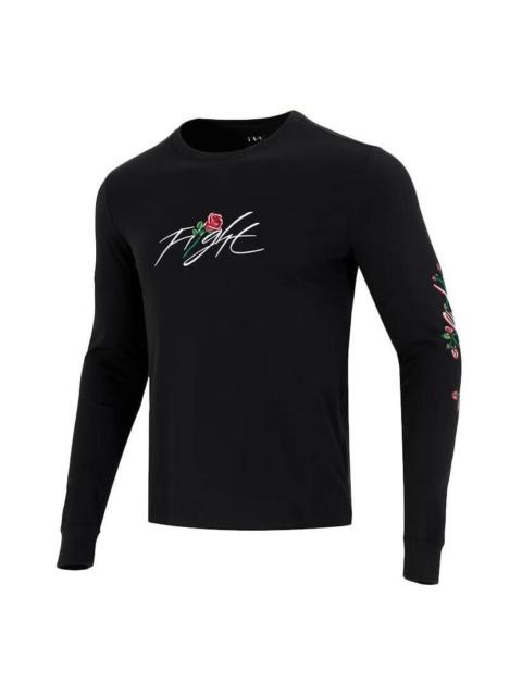 Men's Nike Sleeve Side Flowers Logo Printing Round Neck Long Sleeves Black DQ7387-010