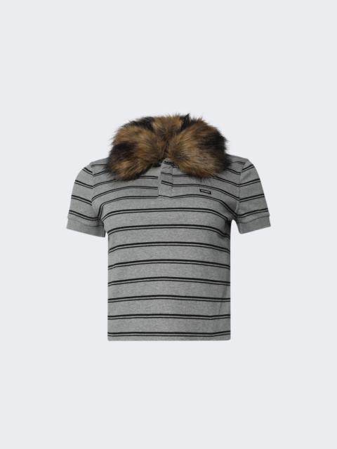 VETEMENTS Baby Polo With Detachable Fur Collar Grey Melange And Black Stripes