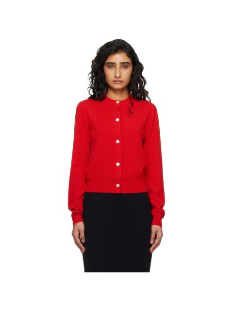 Jil Sander Red Lightweight Wool Crew Neck Cardigan