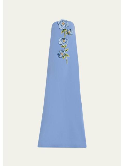 LELA ROSE Peony Embroidered Strapless Crepe Gown