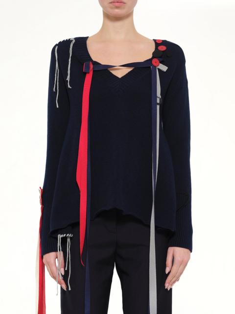 Loewe V Neck Ribbons Sweater in Navy