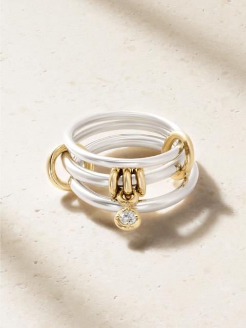 Spinelli Kilcollin Piera set of three 18-karat gold, sterling silver and diamond rings Silver