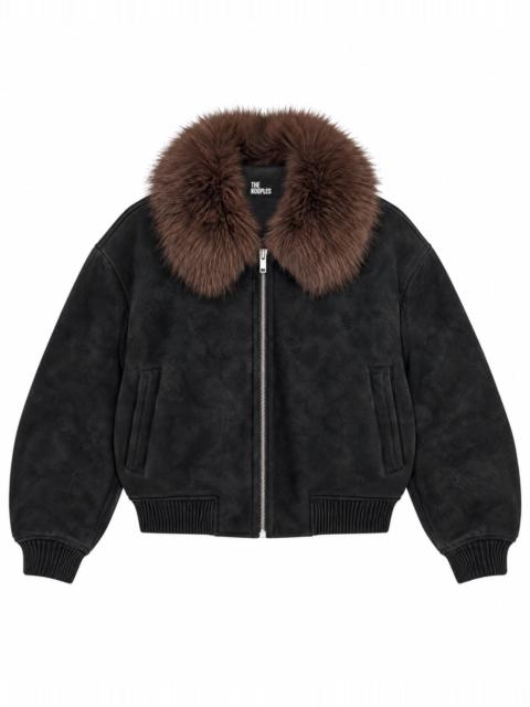 The Kooples BLACK JACKET WITH FAUX FUR COLLAR