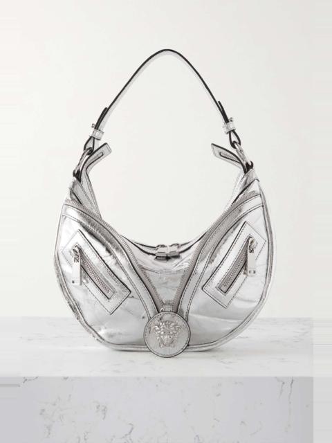 VERSACE Repeat small zip-detailed mirrored cracked-leather shoulder bag