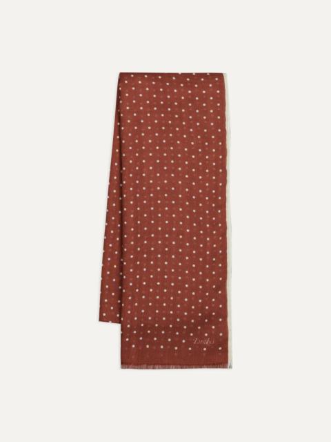 Drake's Burgundy Polka Dot Print Shoestring Wool-Silk Scarf