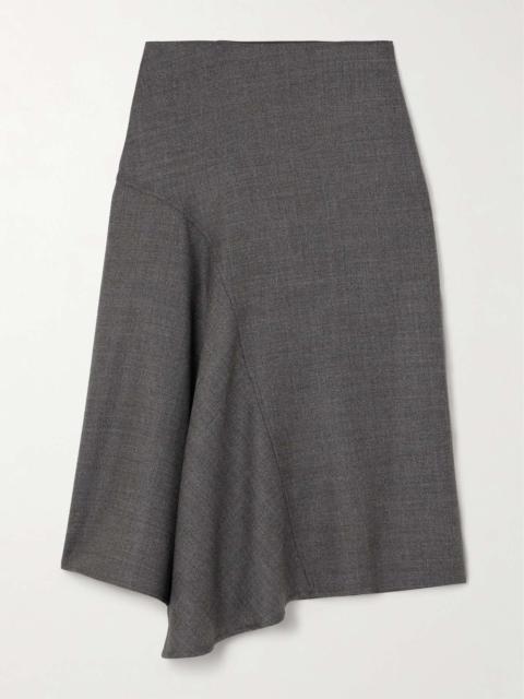 Paneled asymmetric wool midi skirt