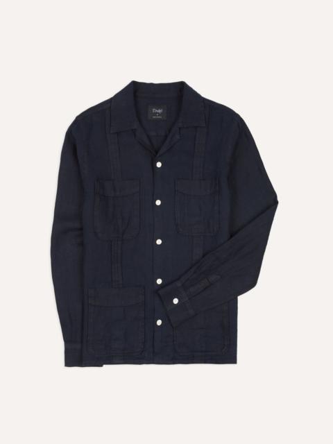 Drake's Navy Linen Twill Cuban Shirt