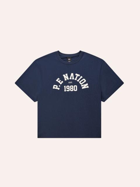 P.E NATION ESTABLISHED OVERSIZED SHORT SLEEVE TEE IN DARK NAVY