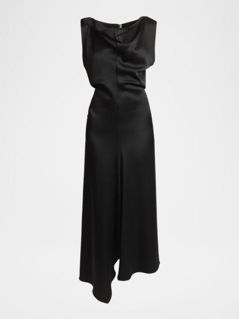 Victoria Beckham Asymmetric Draped Sleeveless Satin Midi Dress