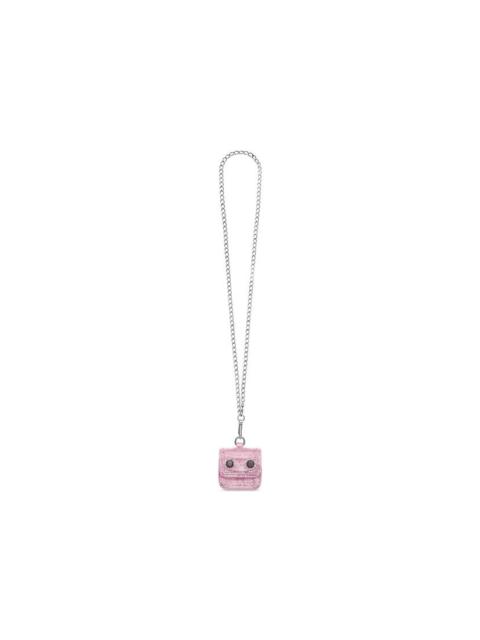 BALENCIAGA Women's Le Cagole Flap Earpods With Chain And Rhinestones  in Light Pink