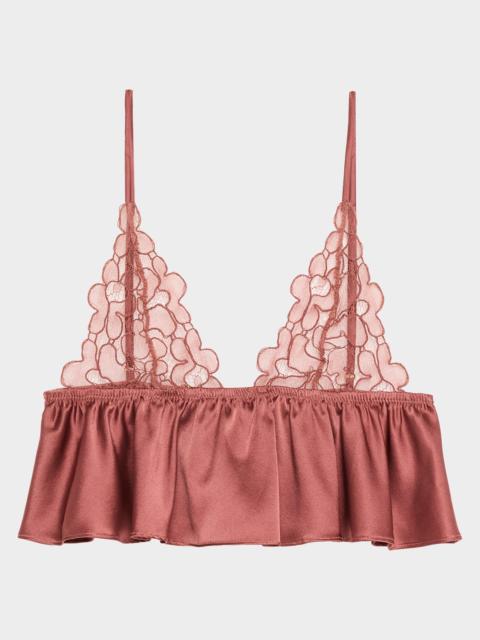 KIKI DE MONTPARNASSE Amelie Silk Charmeuse Ruffle & Lace Soft Bra