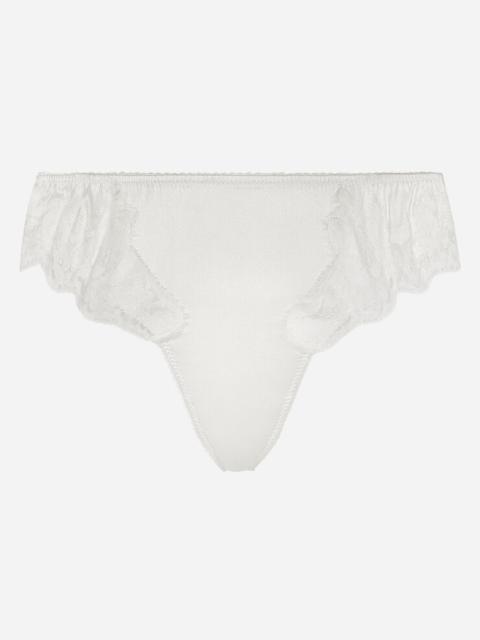Satin thong with lace detailing