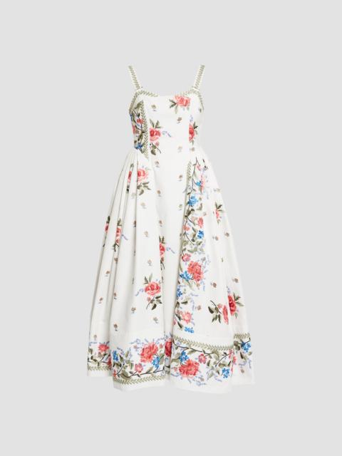 Erdem EMBROIDERED COTTON FAILLE SLEEVELESS MIDI DRESS