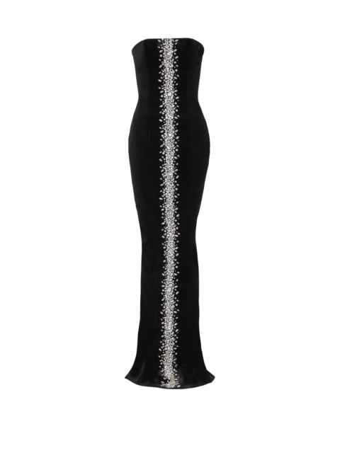 Balmain Long embroidered velvet bustier dress