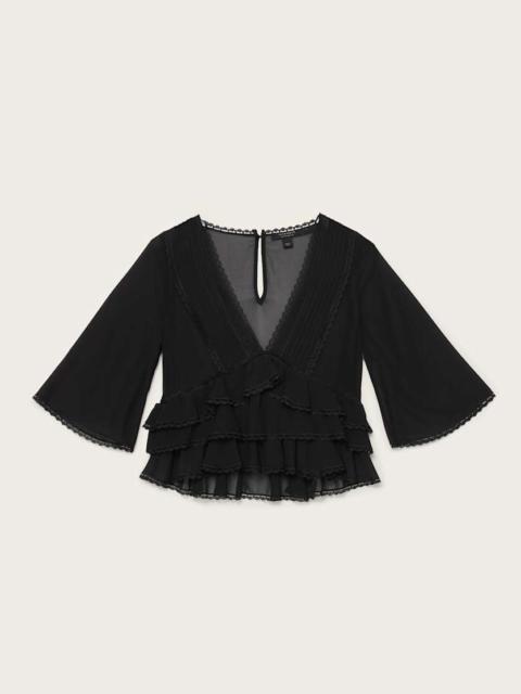 ALLSAINTS FLO V-NECK LACE TIERED TOP