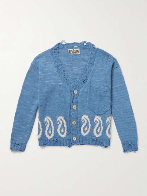 KARTIK RESEARCH Distressed Intarsia-Knit Cotton Cardigan