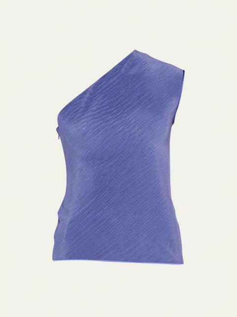 GIORGIO ARMANI One-Shoulder Plisse Silk Blouse