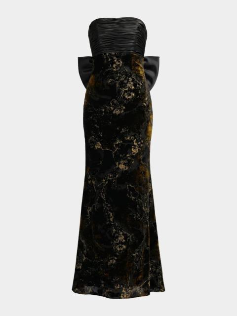 MAC DUGGAL Satin &amp; Burnout Velvet Strapless Column Gown