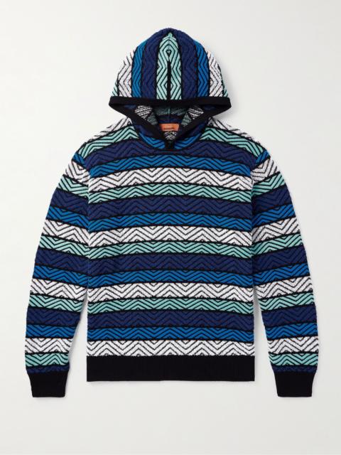 Missoni Striped Cotton-Blend Terry Jacquard Hoodie Blue