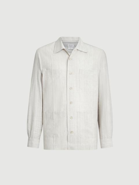 Brunello Cucinelli Cotton and linen jacquard stripe easy fit guayabera