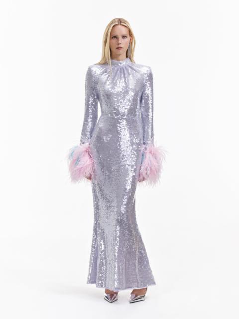 Lilac Sequin Feather Maxi Dress
