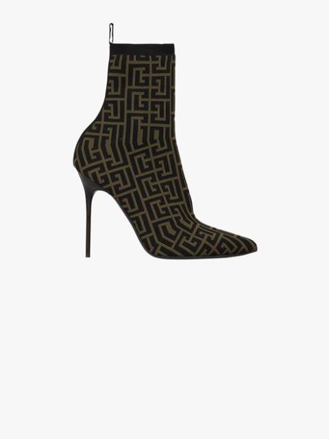 Balmain Bicolor stretch knit Skye ankle boots with Balmain monogram