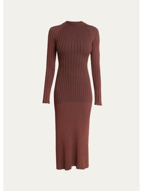 Proenza Schouler Roux Long-Sleeve Silk-Blend Rib Midi Dress