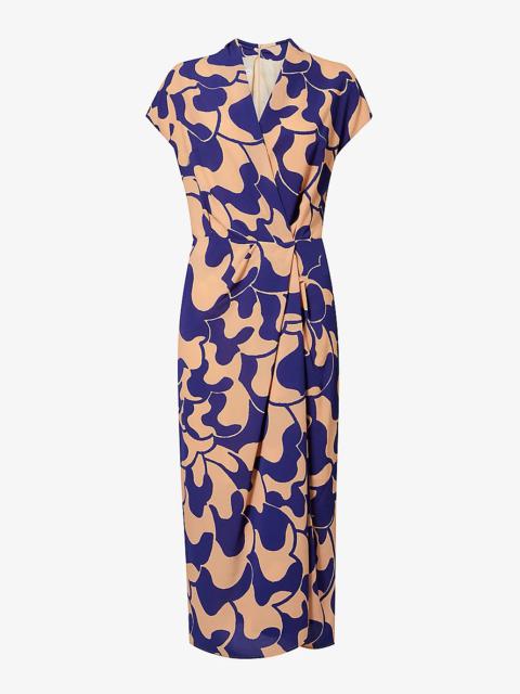 Dries Van Noten Abstract-pattern V-neck stretch-woven midi dress