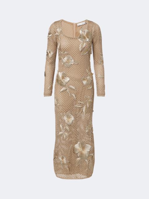 Oscar de la Renta Floral-appliqué open-knit midi dress