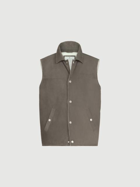 Brunello Cucinelli Suede down vest with shirt-style collar