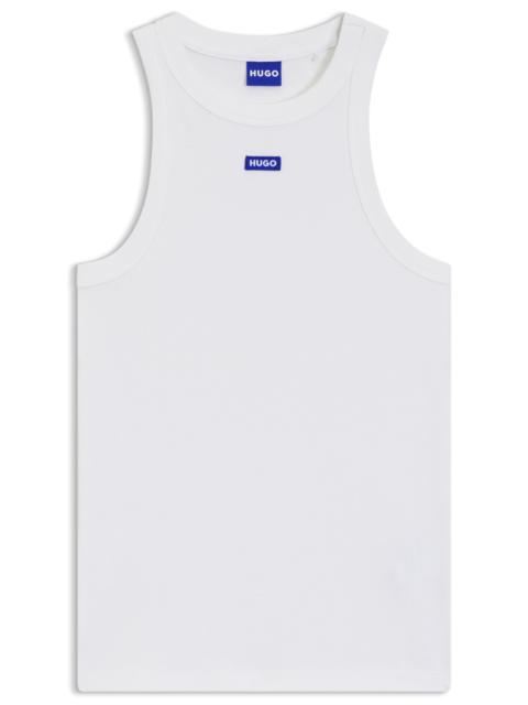 HUGO SLIM-FIT STRETCH-COTTON TOP WITH BLUE LOGO BADGE