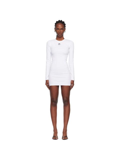 Marine Serre White Moon Logo Ribbed Jersey LS Crewneck Minidress