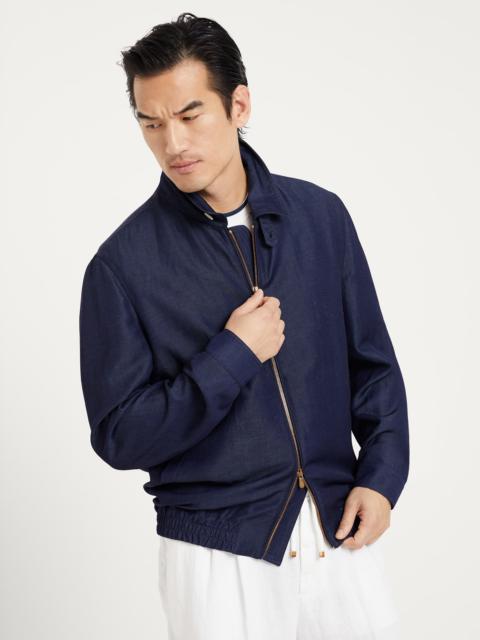 Wool and linen denim-effect twill outerwear jacket