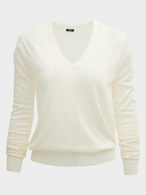 JOSEPH Cashair Cashmere V-Neck Long-Sleeve Shirt