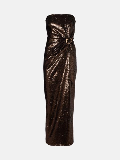 ROLAND MOURET Gathered sequined strapless gown