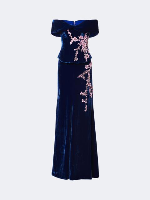 COSTARELLOS Rielle embellished floral-appliqué velvet gown