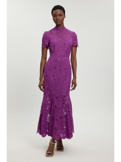 KAREN MILLEN Guipure Lace High Neck Woven Midi Dress