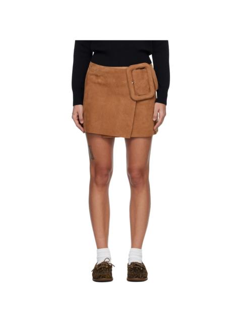 AMI Paris Tan Goat Leather Big Buckle Belted Miniskirt