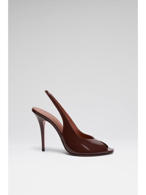 Amina Muaddi KRISTINA SLING 105 CHOCOLATE PATENT