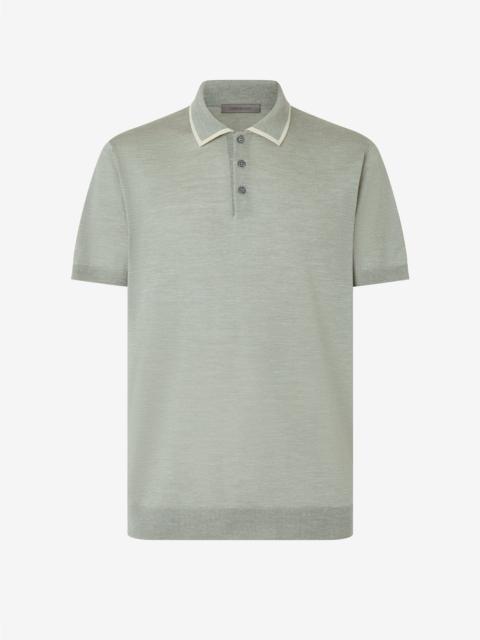 CORNELIANI Green wool, silk and linen polo shirt