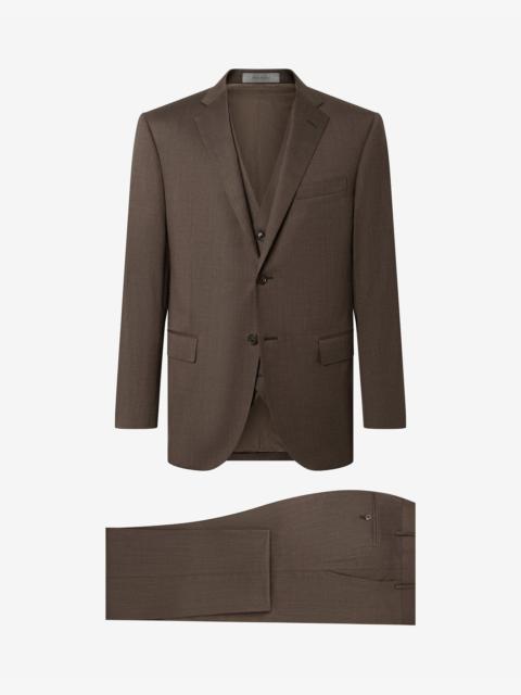 CORNELIANI Brown stretch wool suit with waistcoat
