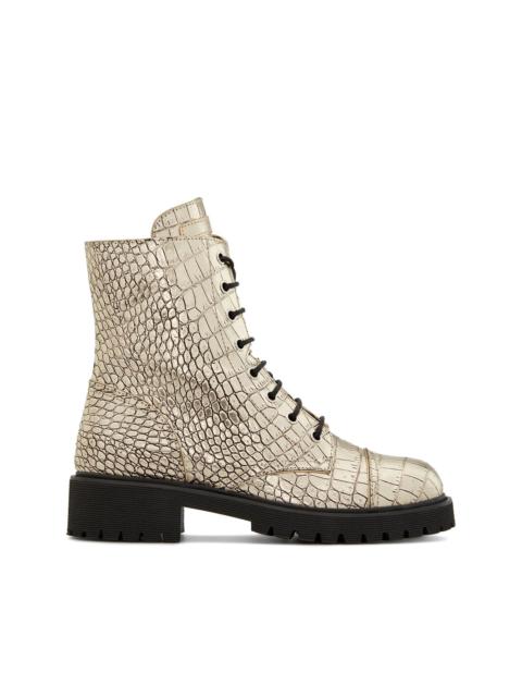 Thora crocodile-effect combat boots