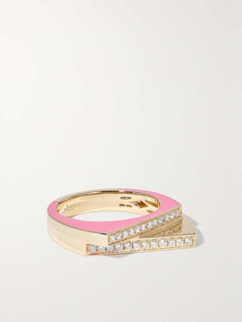 RAINBOW K Handcuff 14-karat gold, diamond and enamel ring Pink
