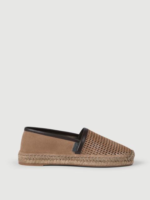 Brunello Cucinelli Sparkling leather net and suede espadrilles with shiny tab