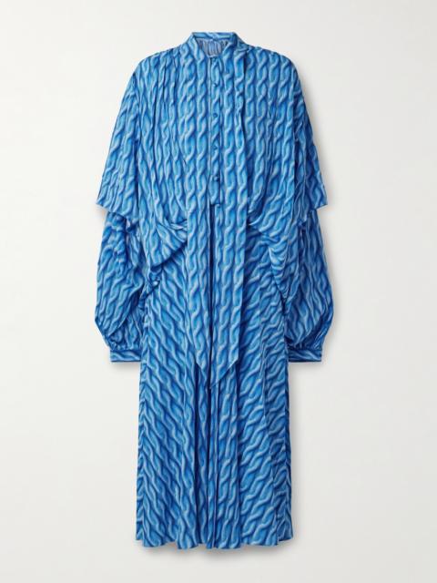 BALENCIAGA Pussy-bow Printed Crepe De Chine Midi Shirt Dress